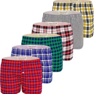 men's 6 pack woven boxers shorts loose fit cotton boxer shorts button fly underwear